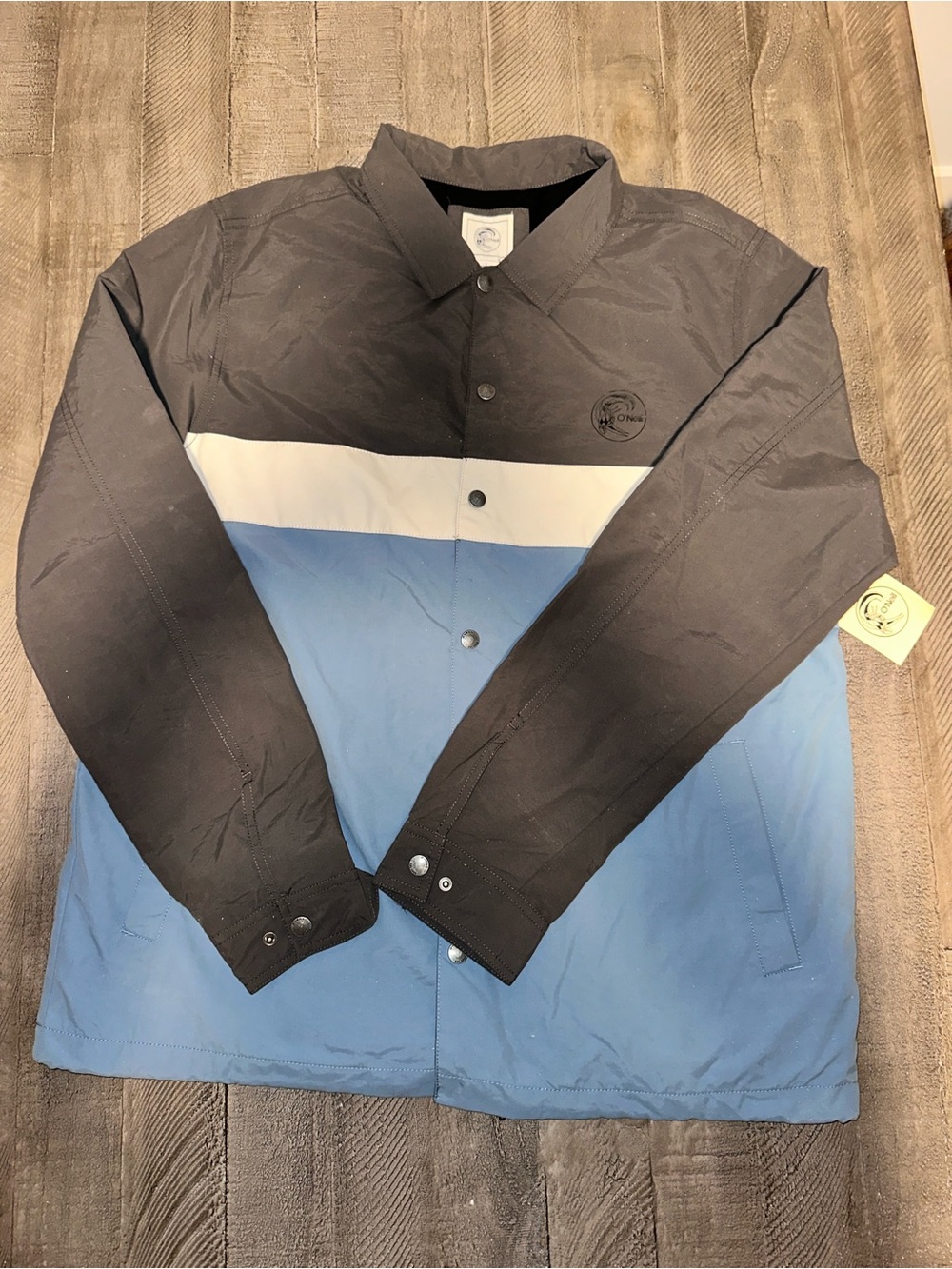 NWT Men’s O’Neill Daybreak Jacket Colorblock Blue Gray Snap Front Large - Picture 2 of 8